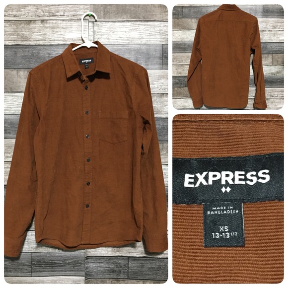 Express Corduroy Button Up Shirt Men’s XS Brown Orange Stretch - Picture 1 of 8